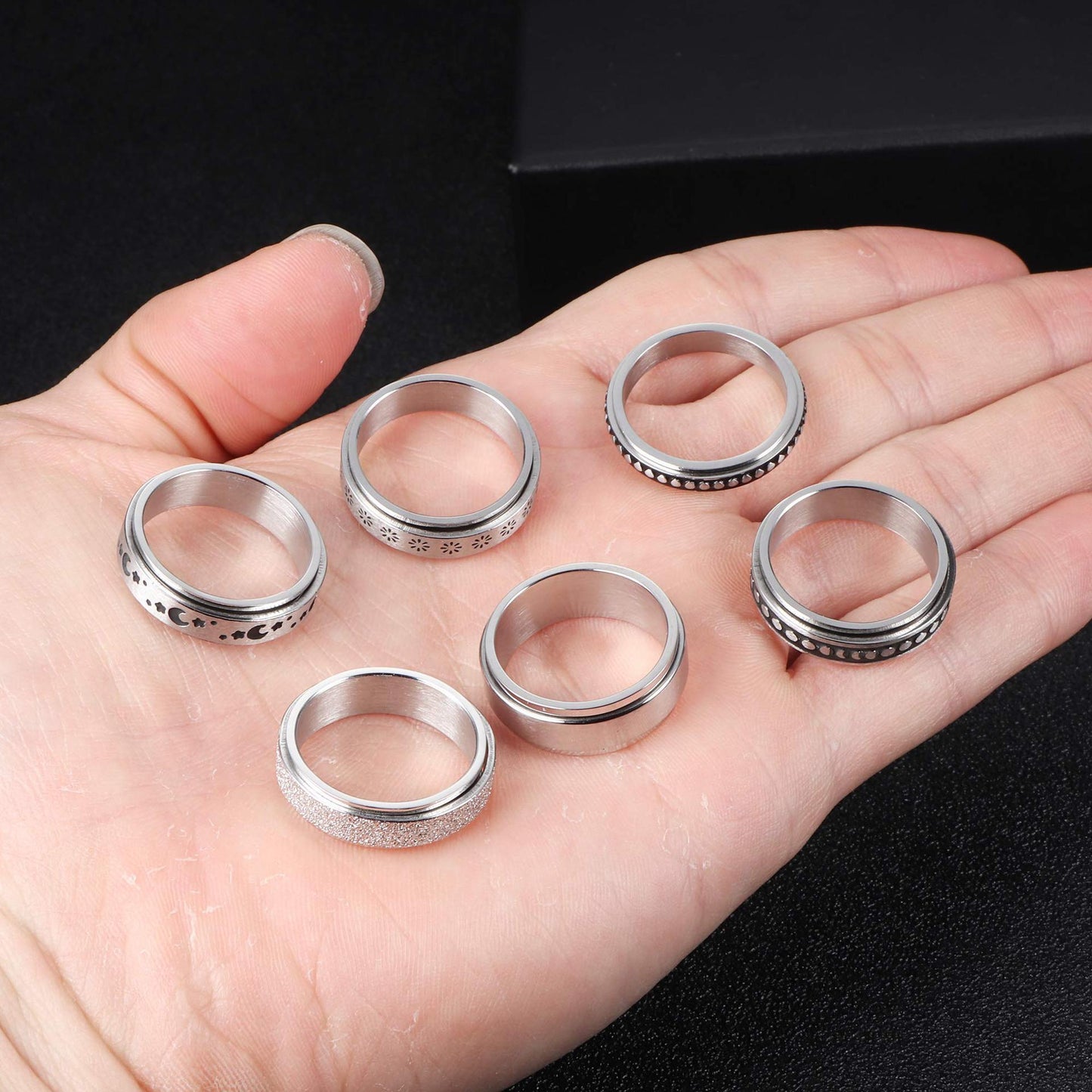 Stainless Steel Rotatable Spinner Ring Moon Stars Relieve Anxiety Rings | Feel anxiety free with these Rings