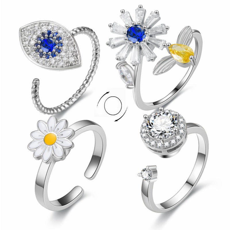 Turnable Rings Eyes Flowers Anxiety Rings For Women Fidget Spinner Ring Jewelry | Feel anxiety free with these Rings