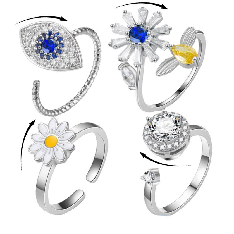 Turnable Rings Eyes Flowers Anxiety Rings For Women Fidget Spinner Ring Jewelry | Feel anxiety free with these Rings