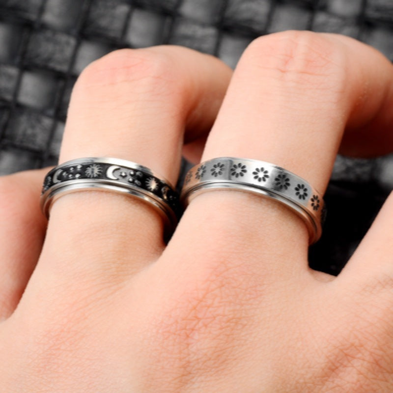 Stainless Steel Rotatable Spinner Ring Moon Stars Relieve Anxiety Rings | Feel anxiety free with these Rings