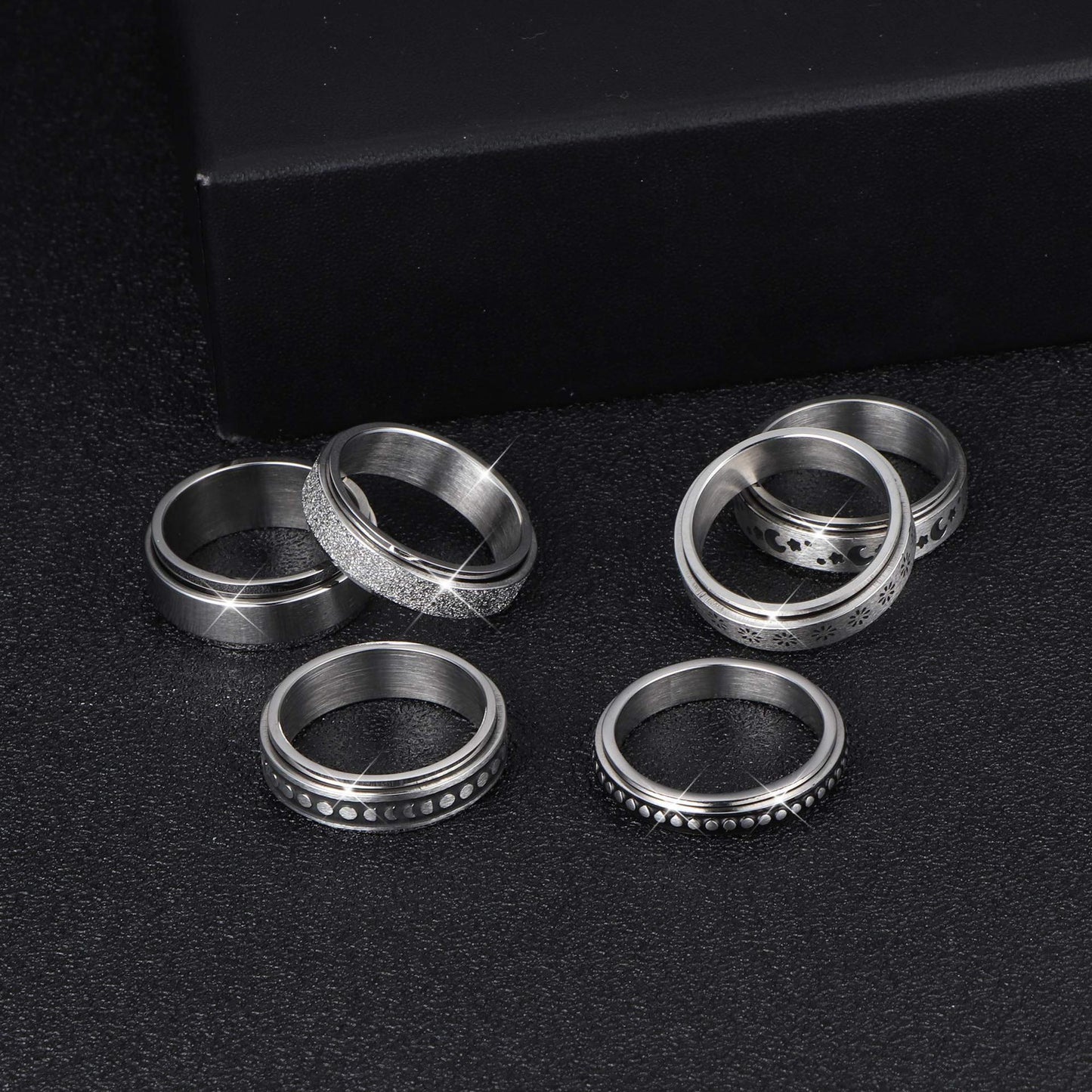 Stainless Steel Rotatable Spinner Ring Moon Stars Relieve Anxiety Rings | Feel anxiety free with these Rings