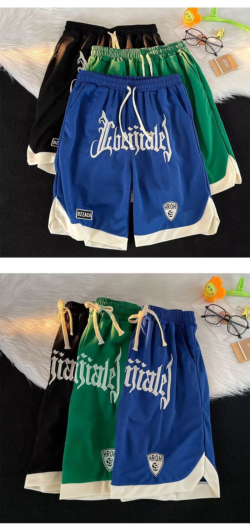 Letter Embroidered Drawstring American Basketball Shorts