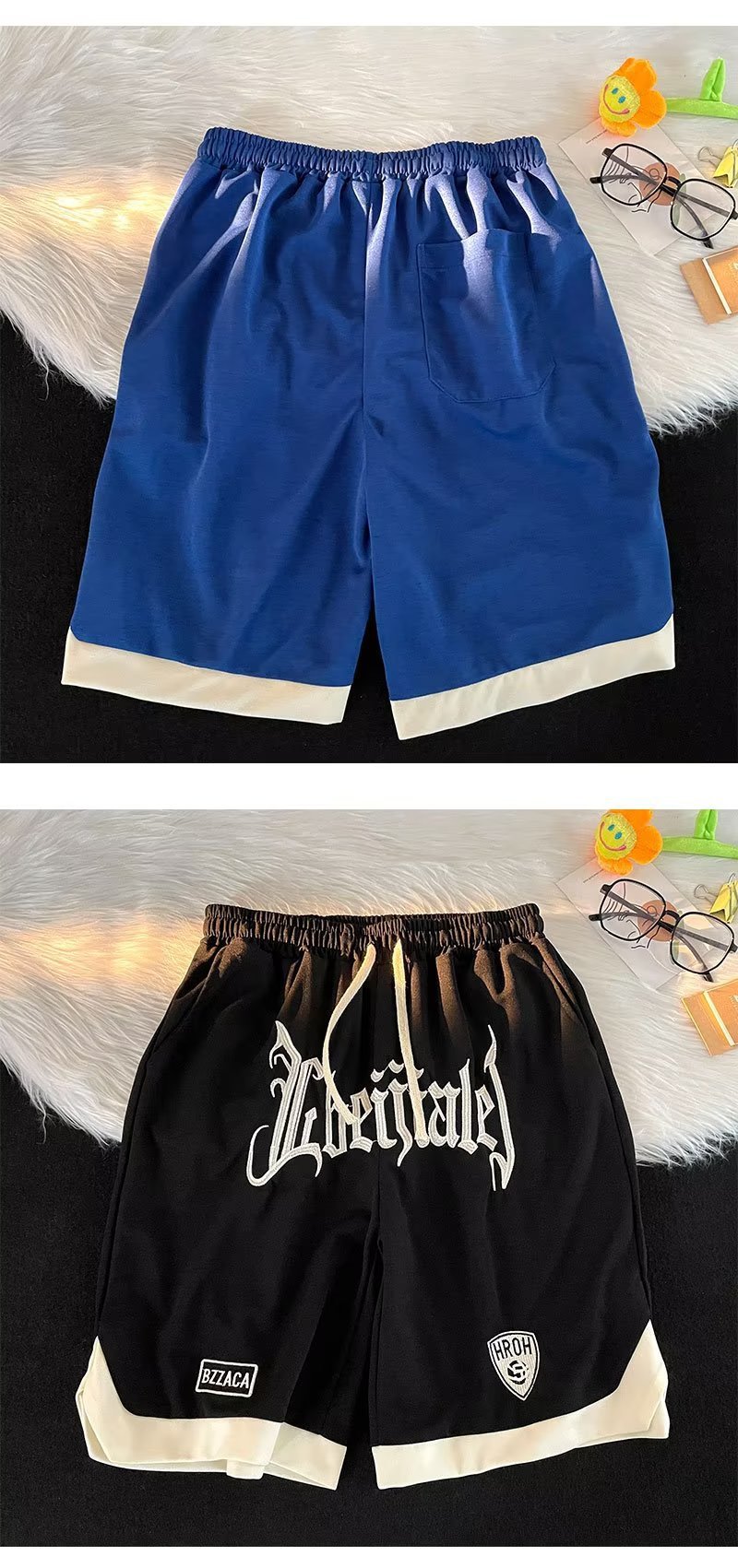 Letter Embroidered Drawstring American Basketball Shorts