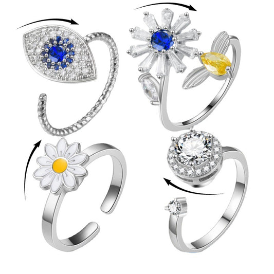 Turnable Rings Eyes Flowers Anxiety Rings For Women Fidget Spinner Ring Jewelry | Feel anxiety free with these Rings