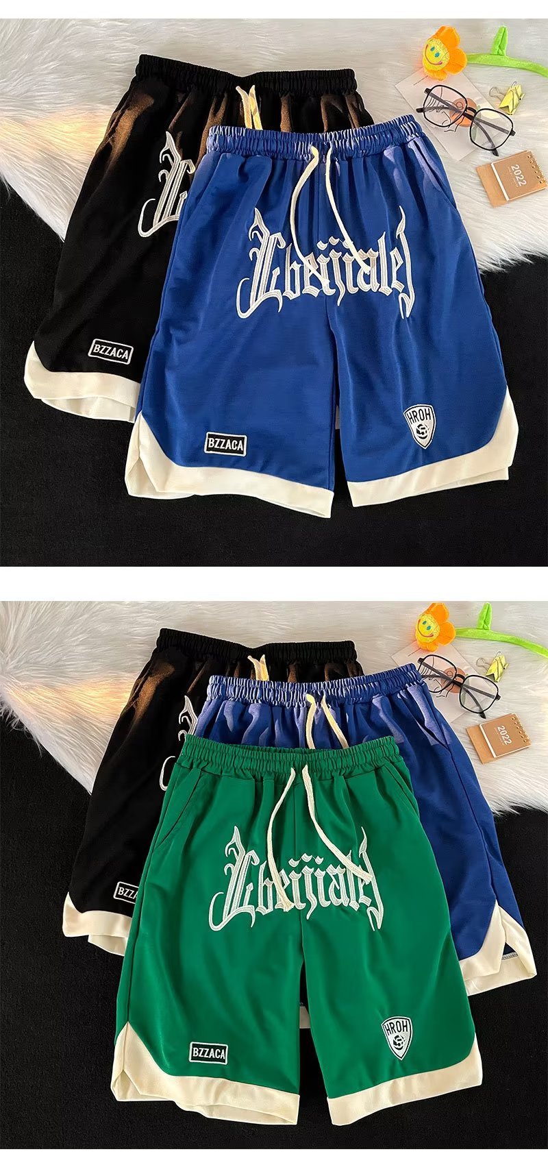 Letter Embroidered Drawstring American Basketball Shorts